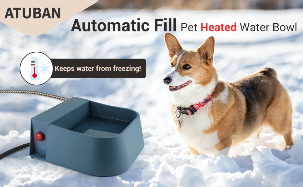 Heated Automatic Water Bowl for Dogs, Heated Dog Automatic Filling Outdoor Bowl, Heated Auto Waterer for Dog, Cats, Chicken, Animals