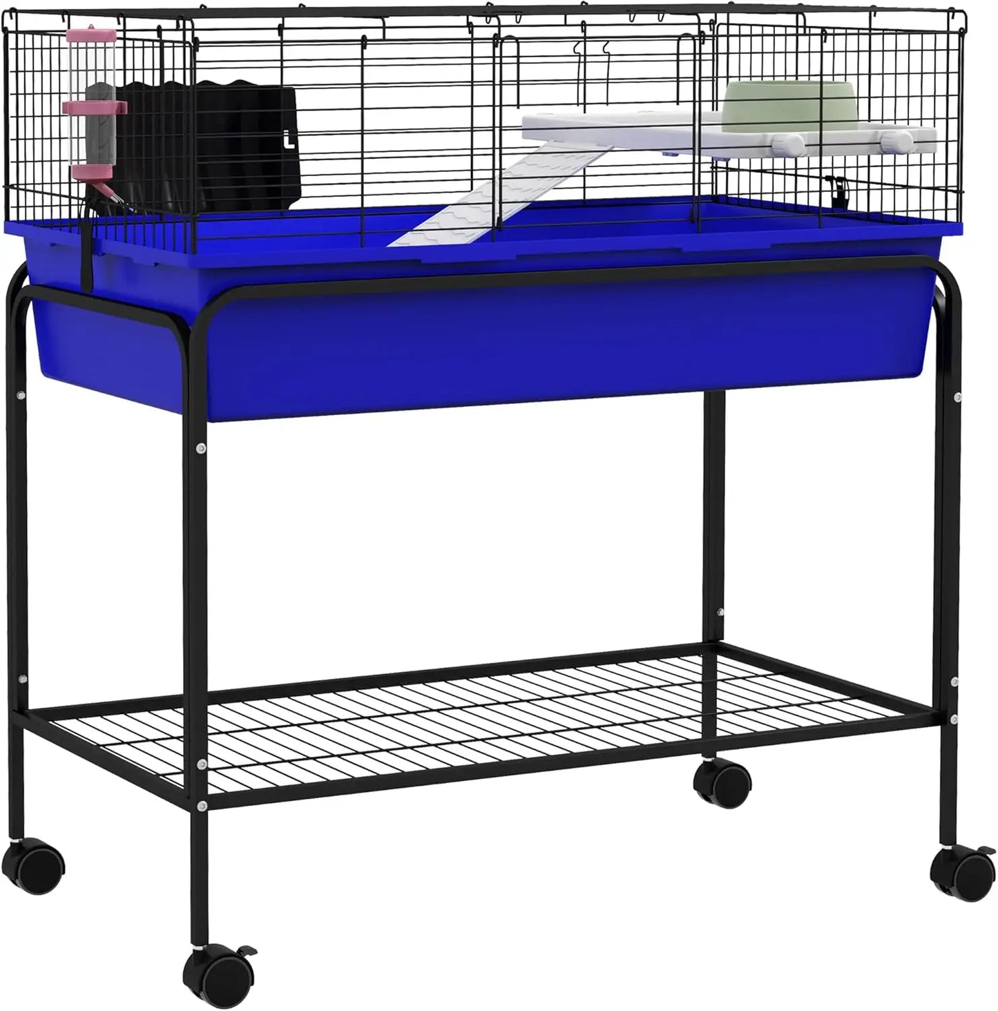 Two-Story Small Animal Cage Removable from Stand, Guinea Pig Cage, Hedgehog Cage, Chinchilla Cage, Ferret, with Shelf & Wheels