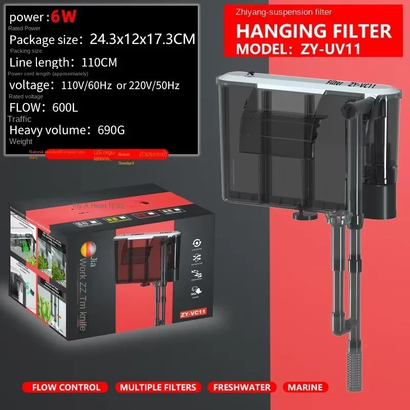 Aquarium 110V 220V Wall-mounted Filter Fish Tank Filter External Grass Tank Filter Water Flow Adjustable Suitable for 30-80CM