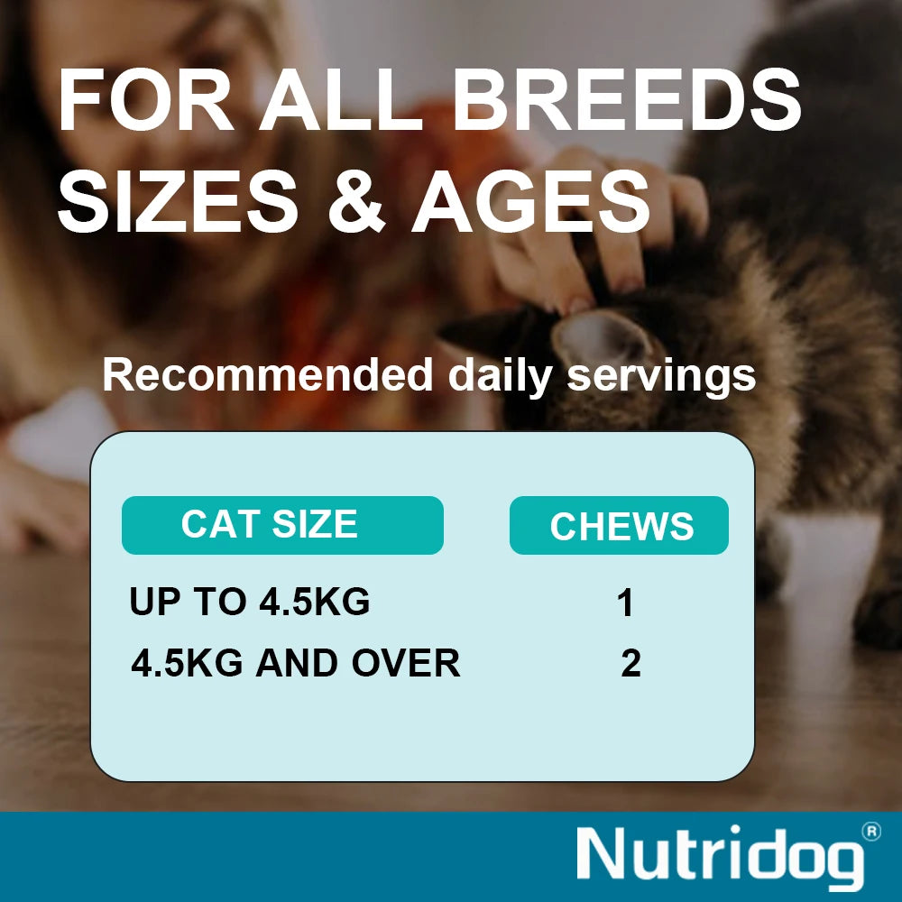 NUTRIDOG Cat Calming Chews Promotes Cats Relaxation Moods Calmer Relieve Stress Effects Maintain Emotional Balance 100 PCS/Bottle