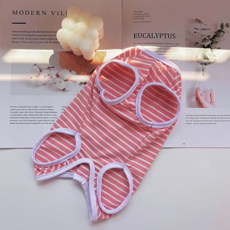 Breathable Pets Striped Overalls For Dogs Tie Dyeing Cat Clothing Sterilization Animal Suit All Season Dog Postoperative Clothes