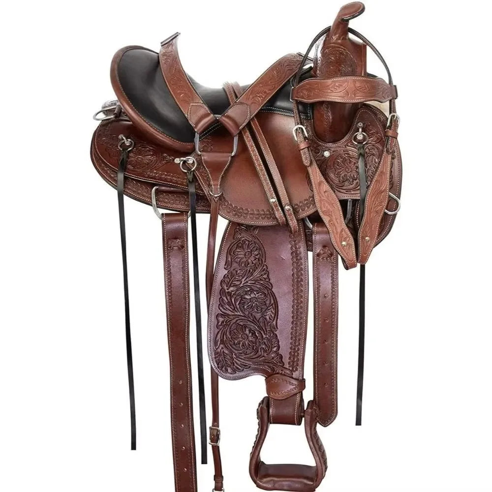 Premium Western Horse Saddle With Reinforced Tree And Breathable Seat For Cowgirl Riding Western Genuine Leather