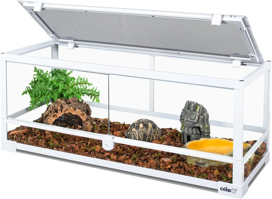 Full Glass Long Tank Reptile Terrarium 20 Gallon Front Opening Terrarium 30" x 12"x 12" for Reptile Pets Gecko Lizard Snake