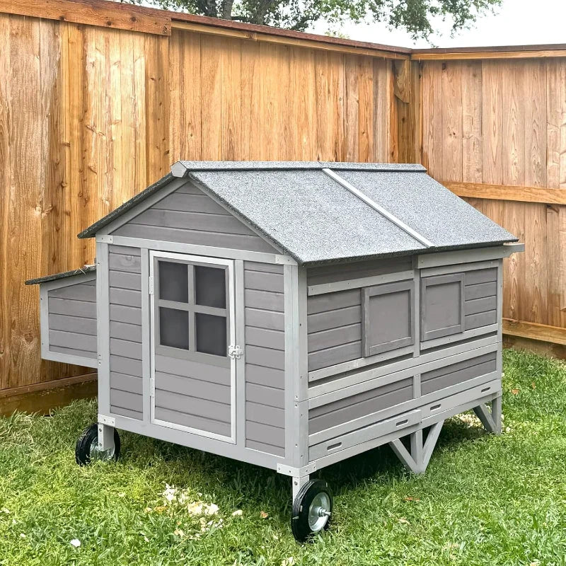 Chicken Coop Super Large Mobile Hen House with Wheels, Strong Iron Frame Outdoor Poultry Cage with Nesting Box, Duck Coop,