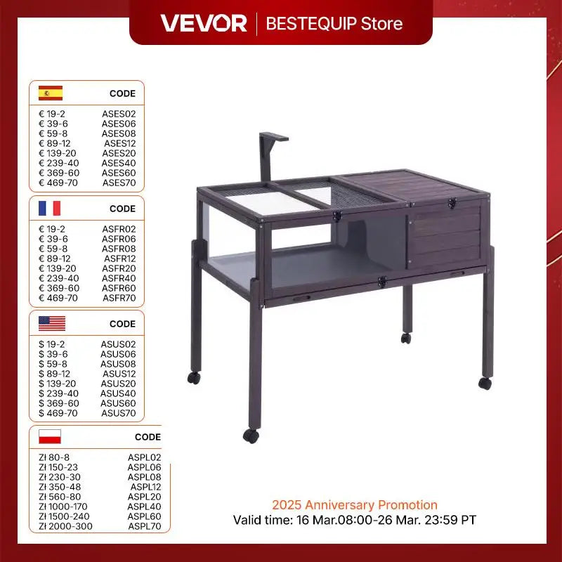 VEVOR Tortoise Habitat Tortoise House Indoor & Outdoor Rolling Tortoise Enclosure with Light Stand Reptile Enclosure Animal Cage