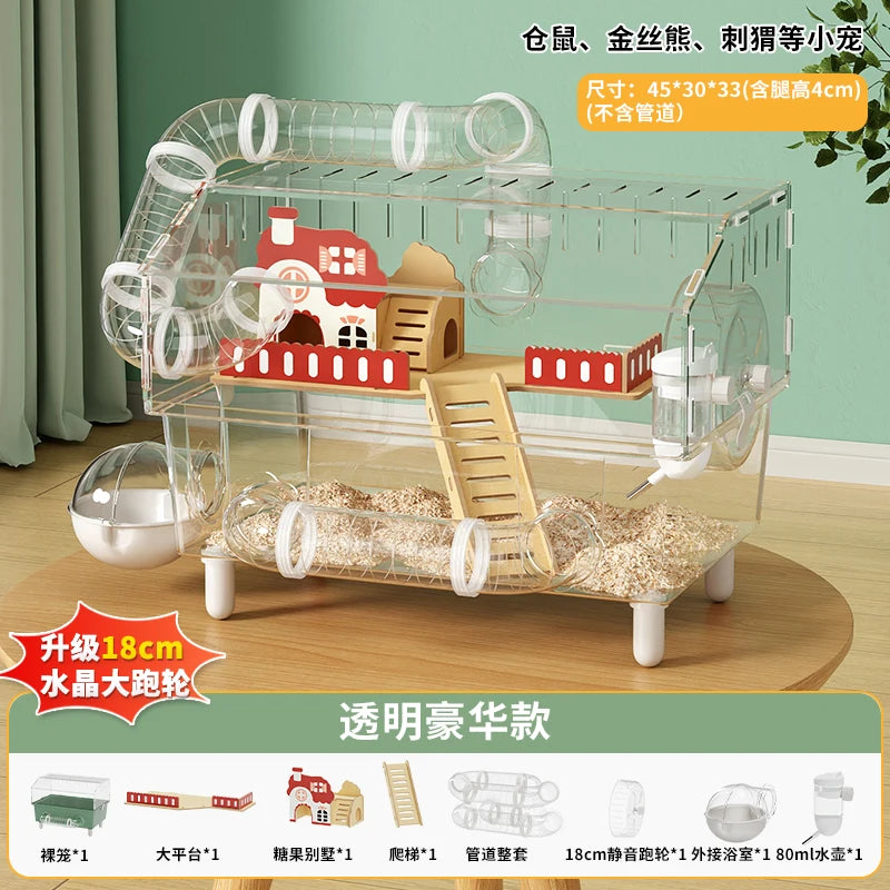 Transparent Acrylic Hamster House, with Tunnel,
