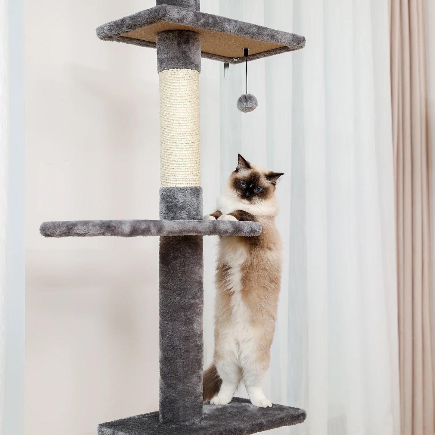 Adjustable Floor-to-Ceiling Vertical Cat Tree Tower Stable Tall Cat Climbing Tree Cat Kittens Cat Toy Suitable for Indoor Cats