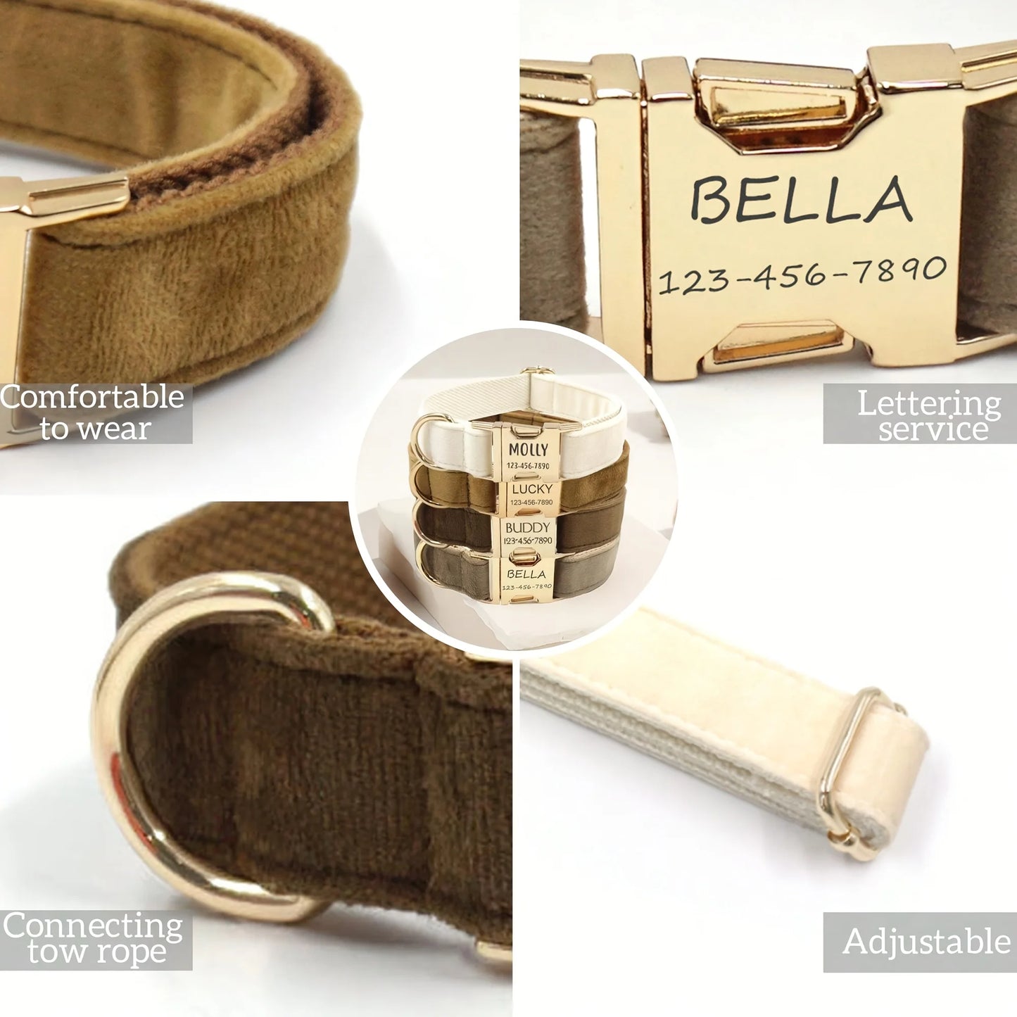 1pc Personalized Dog Collar Velvet, Engraving Custom Name Phone Number ID Tag, Soft Comfy Adjustable Collars For Small Medium Large Dogs