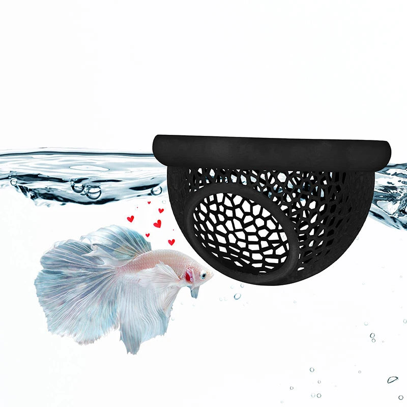 Floating Betta Hide & Shrimp Cave – 3-in-1 Aquarium Hammock, Floating Feeder Ring & Resting Spot – 3D Printed Betta Fish Decor