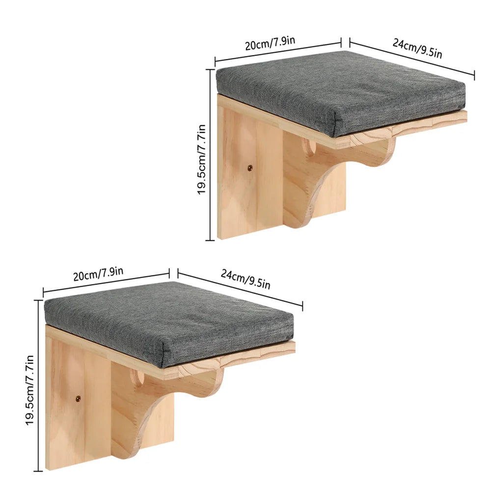 Wall-Mounted Cat Hammock Cradle Cat Climbing Frame Floating Shelf Solid Wood Cats Scratch Posts for Sleeping and Playing Toy