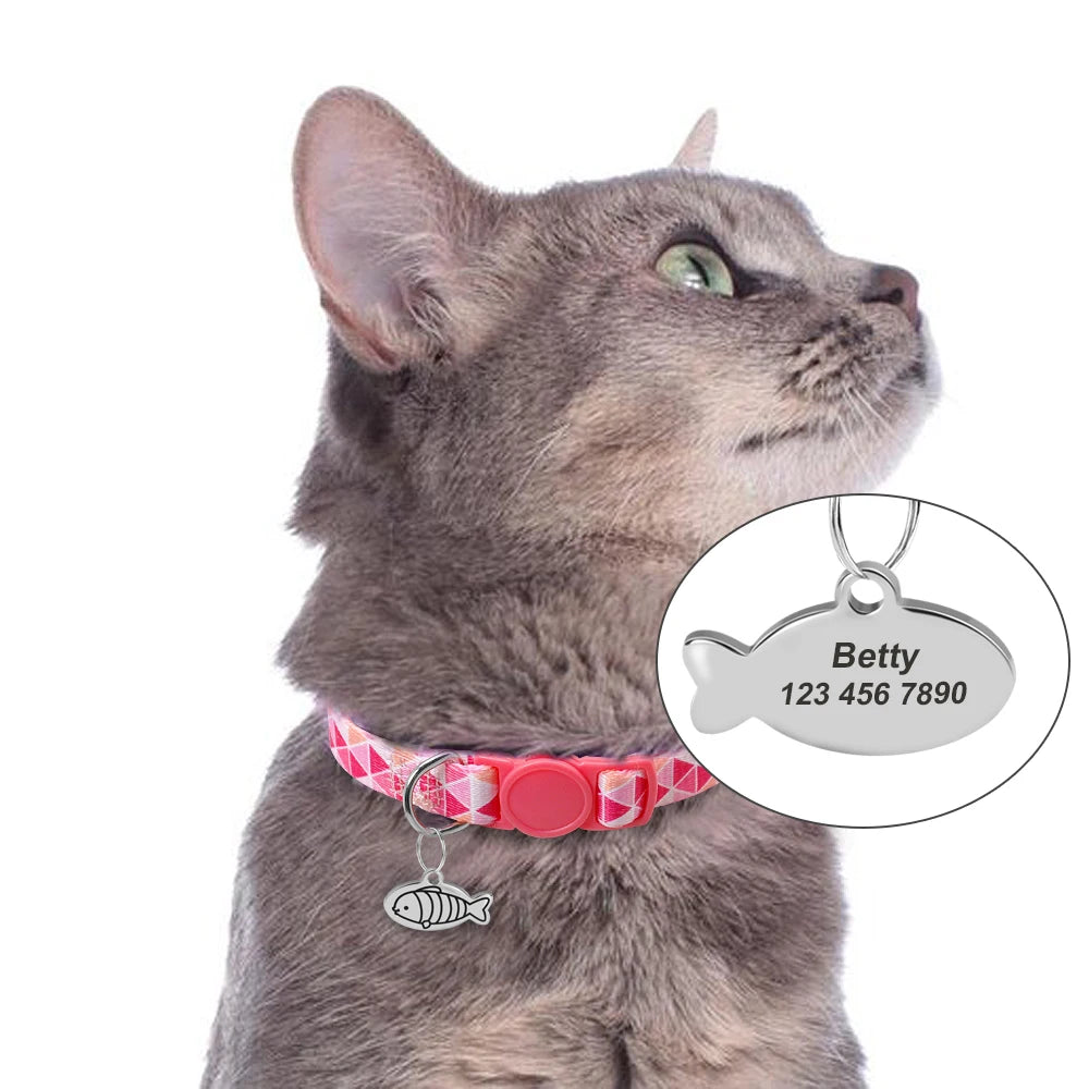 Cute Cat Tag Small Dog ID Tags Free Engraved Name Cats Kitten Name Tag Anti-lost Pet Collar Pendant Fish Shape & Cat Face Tags