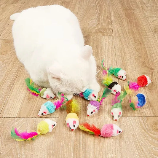 New Pet Cat Toys Interactive Cute Soft Fleece False Mouse Colorful Feather Funny Playing Training Toy for Cats Kitten Pet Supplies