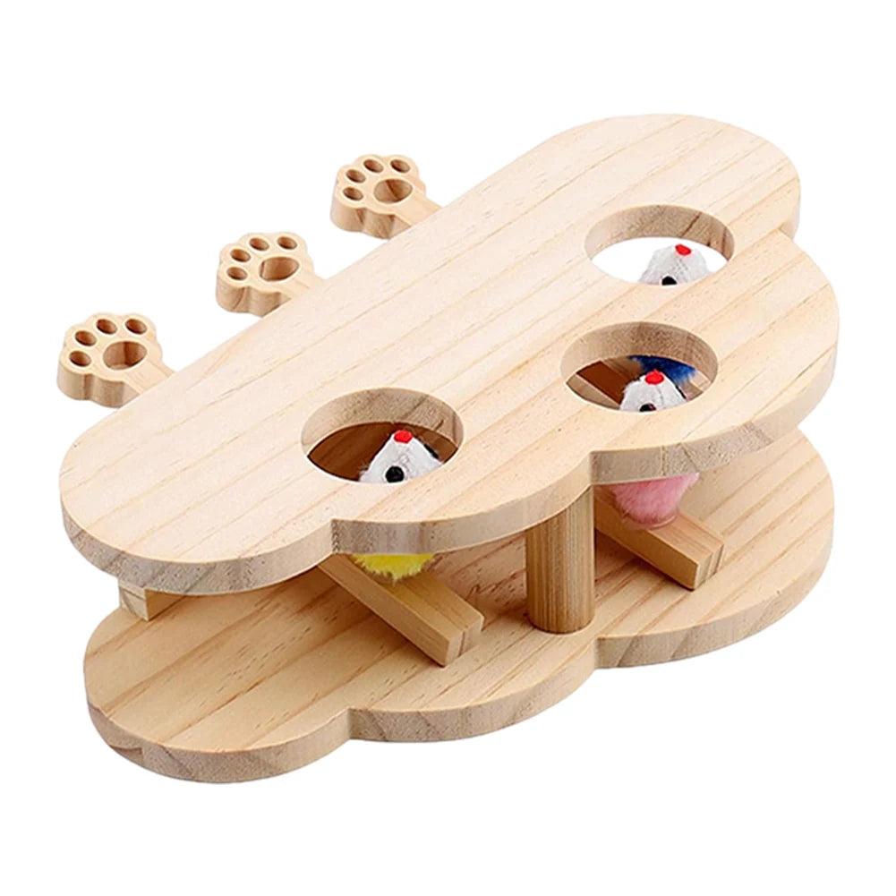 Cats 3/5-Holed Whack A Mole Game Cat Pop Up Funny Wooden Hunting Toy Box Interactive for Indoor Cats