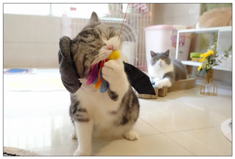 Funny Pet Cat Hat and tie Gentleman's Hat Beret Tie Bathing Blood Gangster Handsome Cosplay Photo Prop Pet Halloween Costume