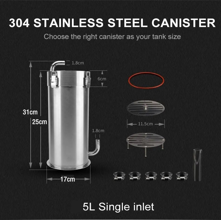 ADA Style External Aquarium Canister Stainless Steel Pro Canister Filter Fish Tank Filter Bucket Barrel Filter for Aquariums