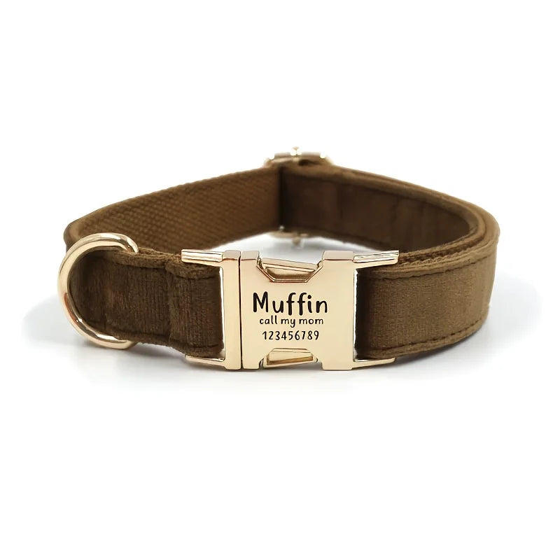 1pc Personalized Dog Collar Velvet, Engraving Custom Name Phone Number ID Tag, Soft Comfy Adjustable Collars For Small Medium Large Dogs