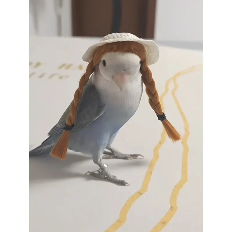 Small Pet Bird Hand Woven Headband Hat Peony Parrot Pet Hair Accessory Headband Adjustable Bird Toy Accessories Pet Supplies