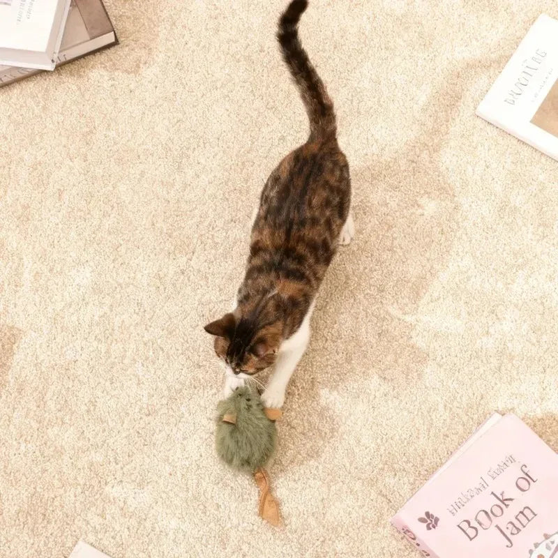 Interactive Plush Mouse Cat Chew Toy Simulated Squeaking Mice Bite-resistant Kitten Toy Kitten Biting Running Rat Toy Pet Supply
