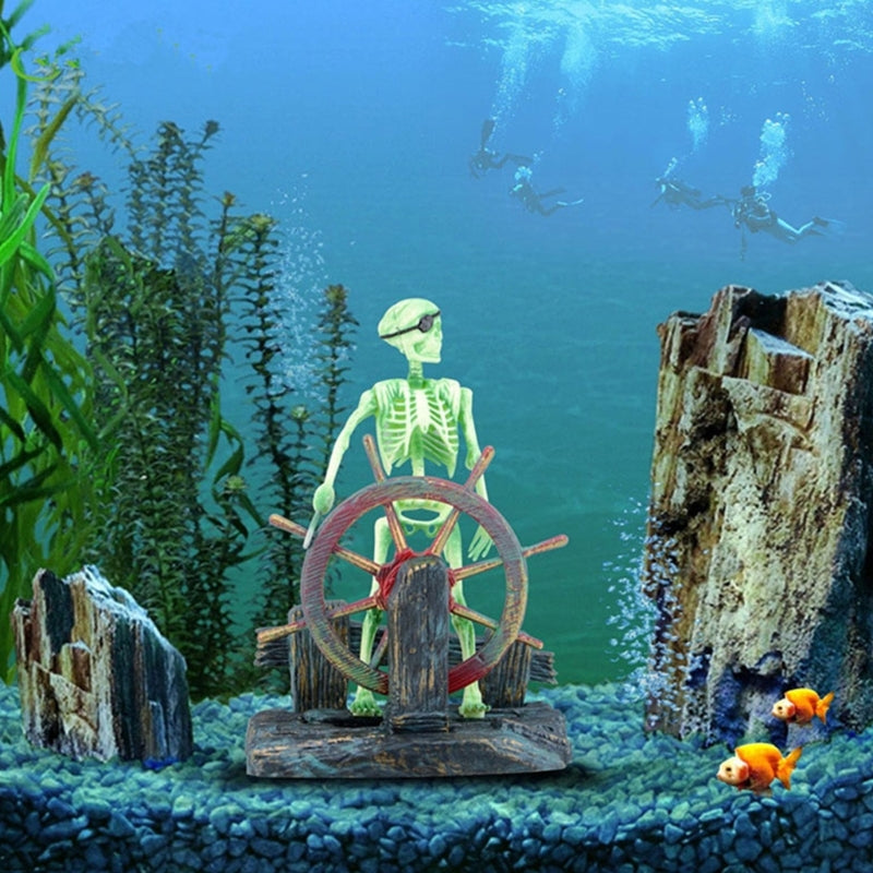 Aquarium Decor Pirate Captain Skeleton Safe for Freshwater and Saltwater Small Fish Tanks Betta Accessories Y5GB