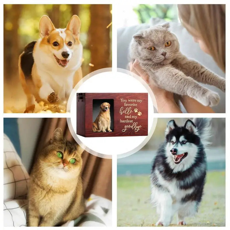 Dog or Cat Urn Wooden Urn For Ashes With Photo Display Cremation Box For Ashes Pet Memorial Box For Cats Dogs