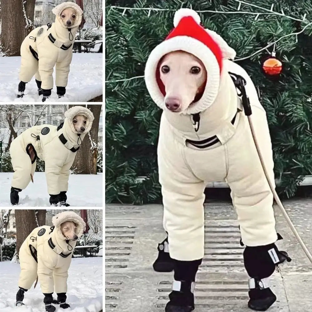New Waterproof Winter Dog Jumpsuit Thickened Fleece Warm Big Dog Clothes Full Cover Big Dog Cotton-padded jacket Large Dog