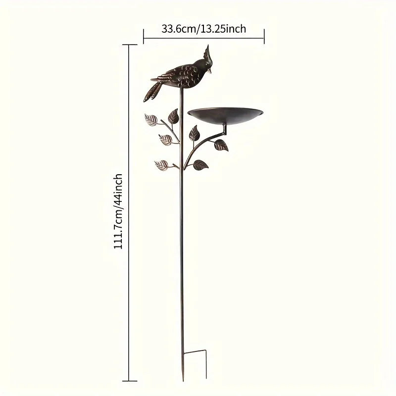 Metal Oriole Bird Feeder Stake, Waterproof Outdoor Bird Bath For Backyard Garden Lawn, Ground Feeders, Deep Antique Copper