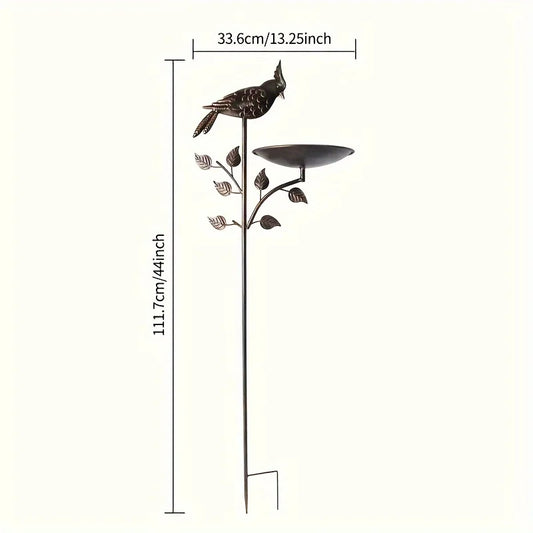 Metal Oriole Bird Feeder Stake, Waterproof Outdoor Bird Bath For Backyard Garden Lawn, Ground Feeders, Deep Antique Copper