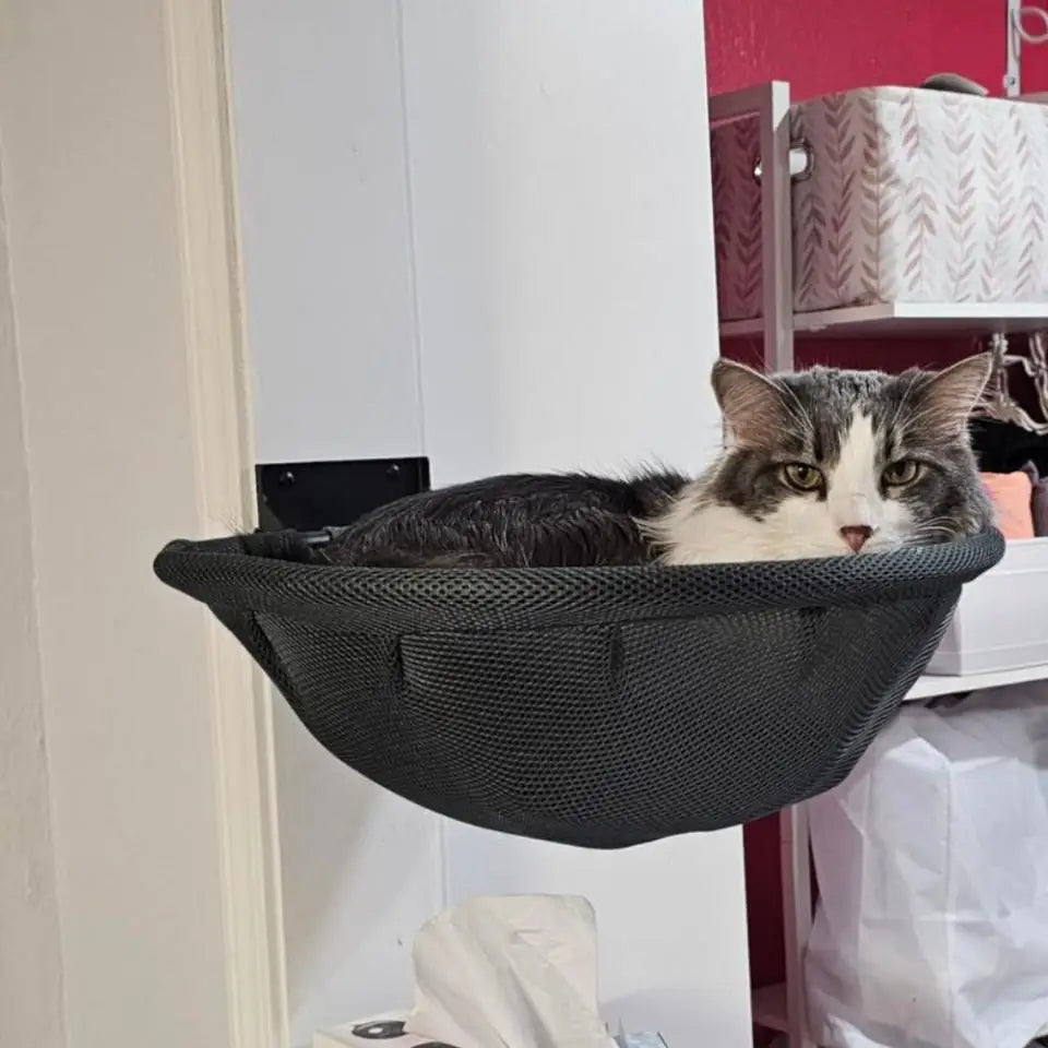 Wall-Mounted Cat Hammock Cradle Cat Climbing Frame Floating Shelf Solid Wood Cats Scratch Posts for Sleeping and Playing Toy