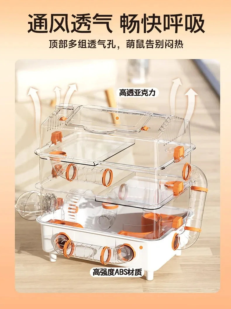 Hamster Cage Large Luxury Villa Three-layer Acrylic Panoramic Transparent Golden Bear Special Nest