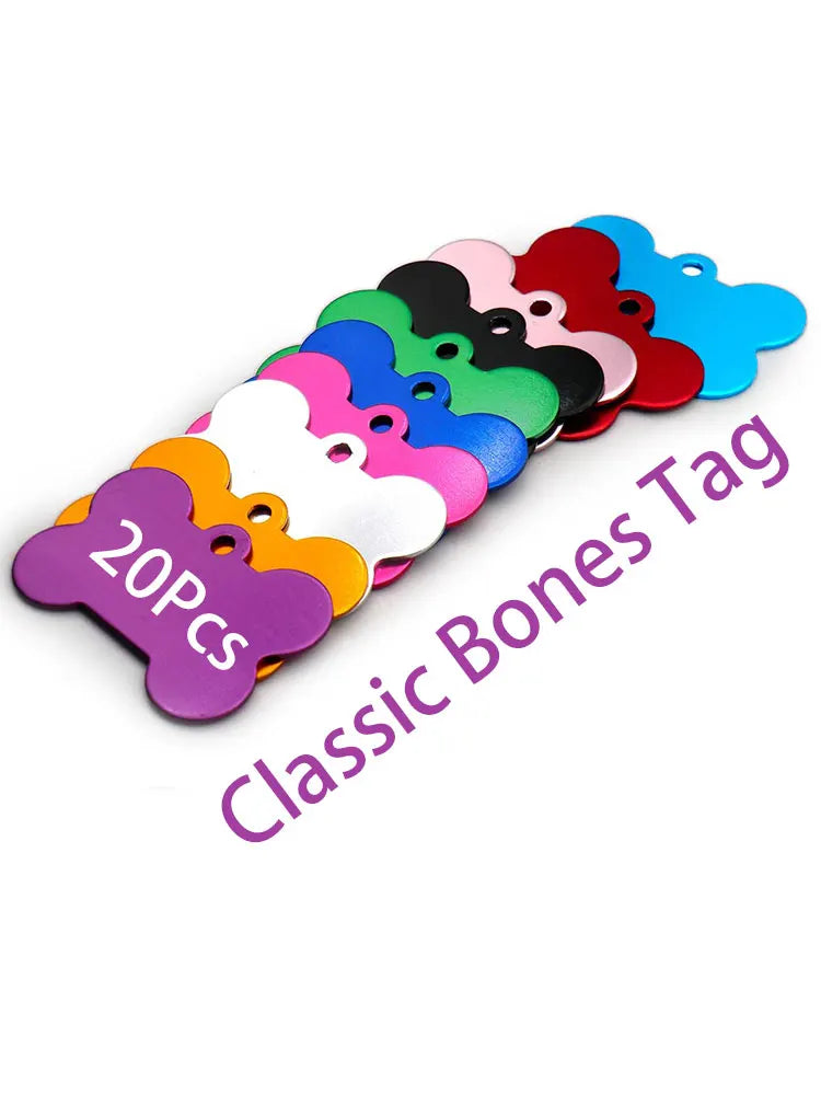 Wholesale 20Pcs Classic Bone Dog ID Tag Pet Tags Custom Anti-Lost Personalized Name Plate Cat Collar Pet Pendant Necklace Chain