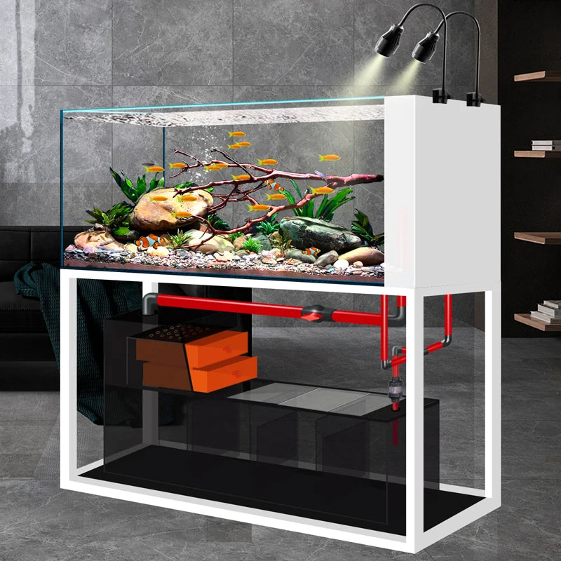 yjq native stream tank ultra-white glass side overflow ecological bottom filter fish tank living room aquarium
