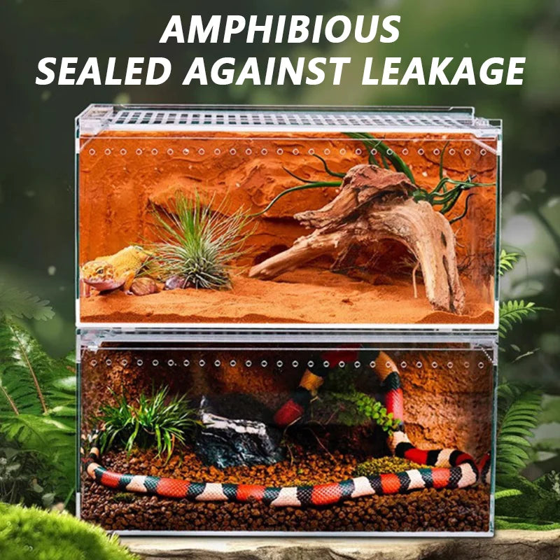 Reptile Anti-Escape Breeding Box Acrylic Transparent Breathable Amphibian Tank for Turtle Spider Lizard Snake Frog Reptiles Cage