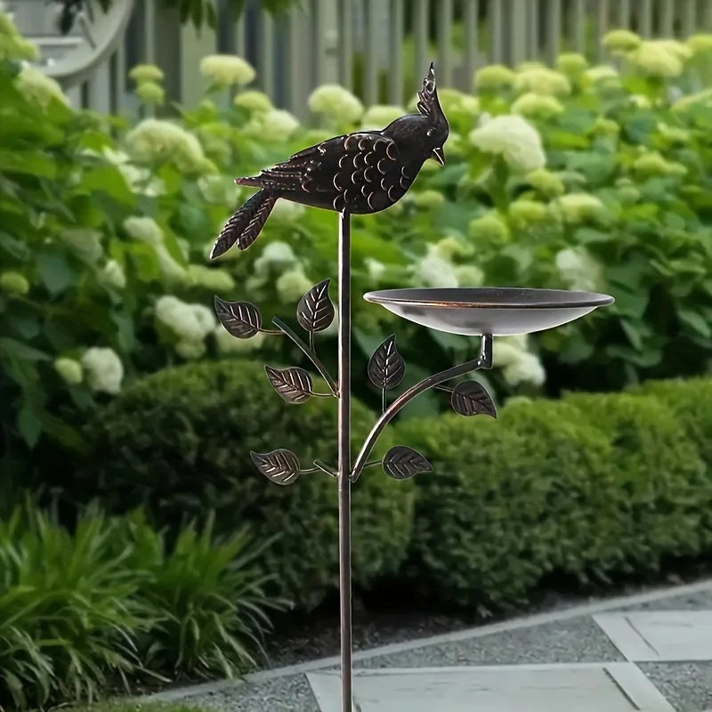 Metal Oriole Bird Feeder Stake, Waterproof Outdoor Bird Bath For Backyard Garden Lawn, Ground Feeders, Deep Antique Copper