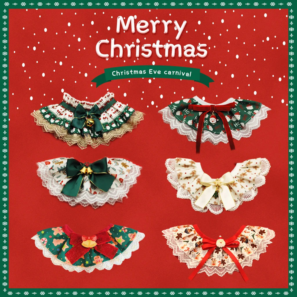 New Cat Necklace for Dog Christmas Water Towel Lace Water Towel Collar Adjustable Scarf Christmas Gift Photo Prop