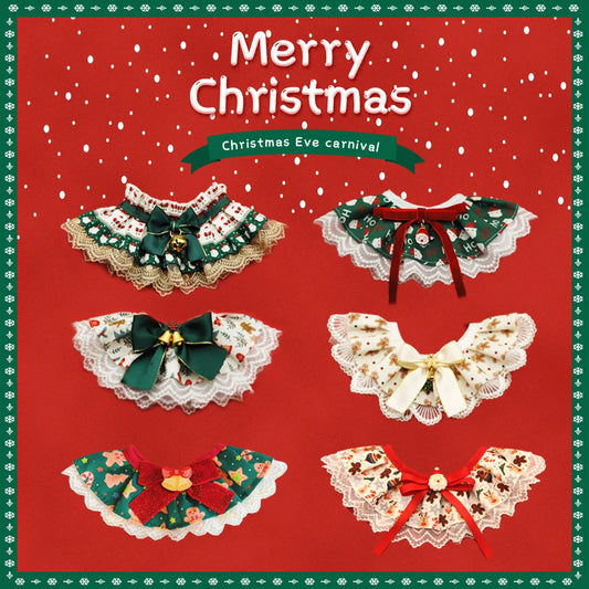 New Cat Necklace for Dog Christmas Water Towel Lace Water Towel Collar Adjustable Scarf Christmas Gift Photo Prop