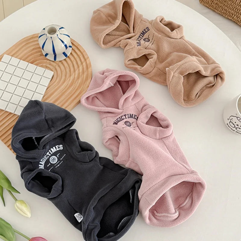 Thick Yellow Fleece Hooded Sweatshirt for Sphynx Cat Grey Short sleeved Coat for Devon Rex in Winter Soft Loungewear for Kittens