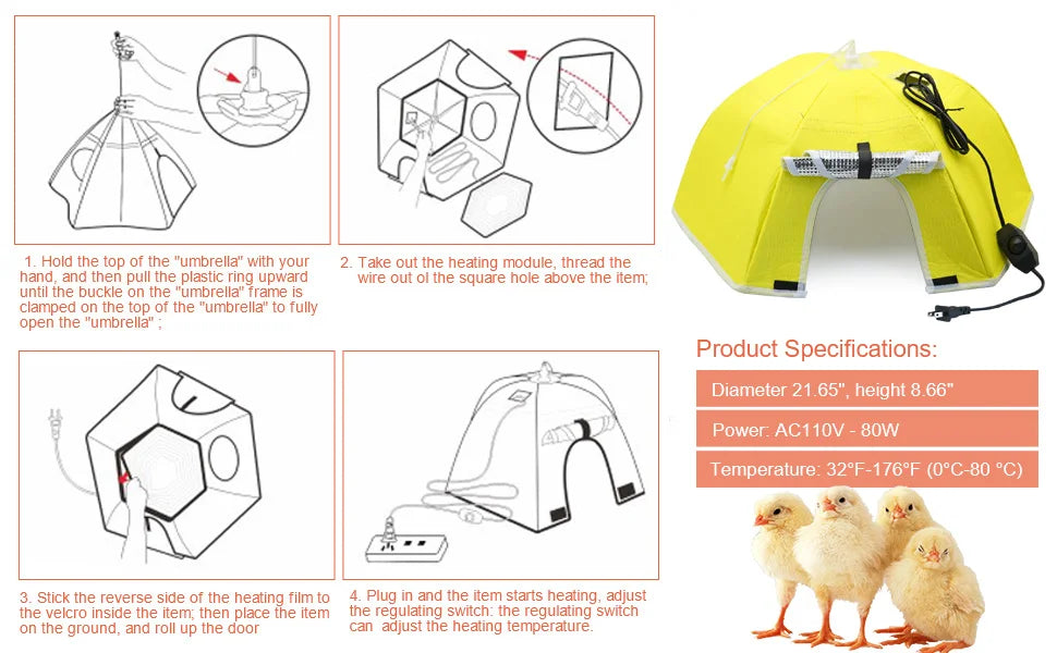 Electric Chick Brooder Heating Cover Chick Cage Heater Chicken Warmer Easy To Install Convenient Time-saving 110V/220V