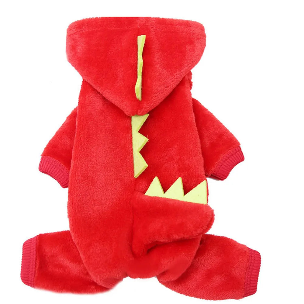 Dinosaur Dog Cat Hoodie Small Dog & Cat Winter Clothes Green Dinosaur Pet Soft Jumpsuit Cute Christmas Halloween Kitten Costume