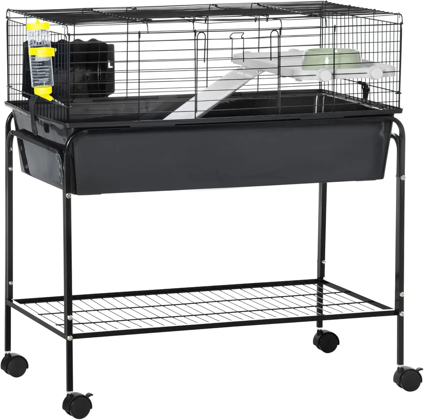 Two-Story Small Animal Cage Removable from Stand, Guinea Pig Cage, Hedgehog Cage, Chinchilla Cage, Ferret, with Shelf & Wheels