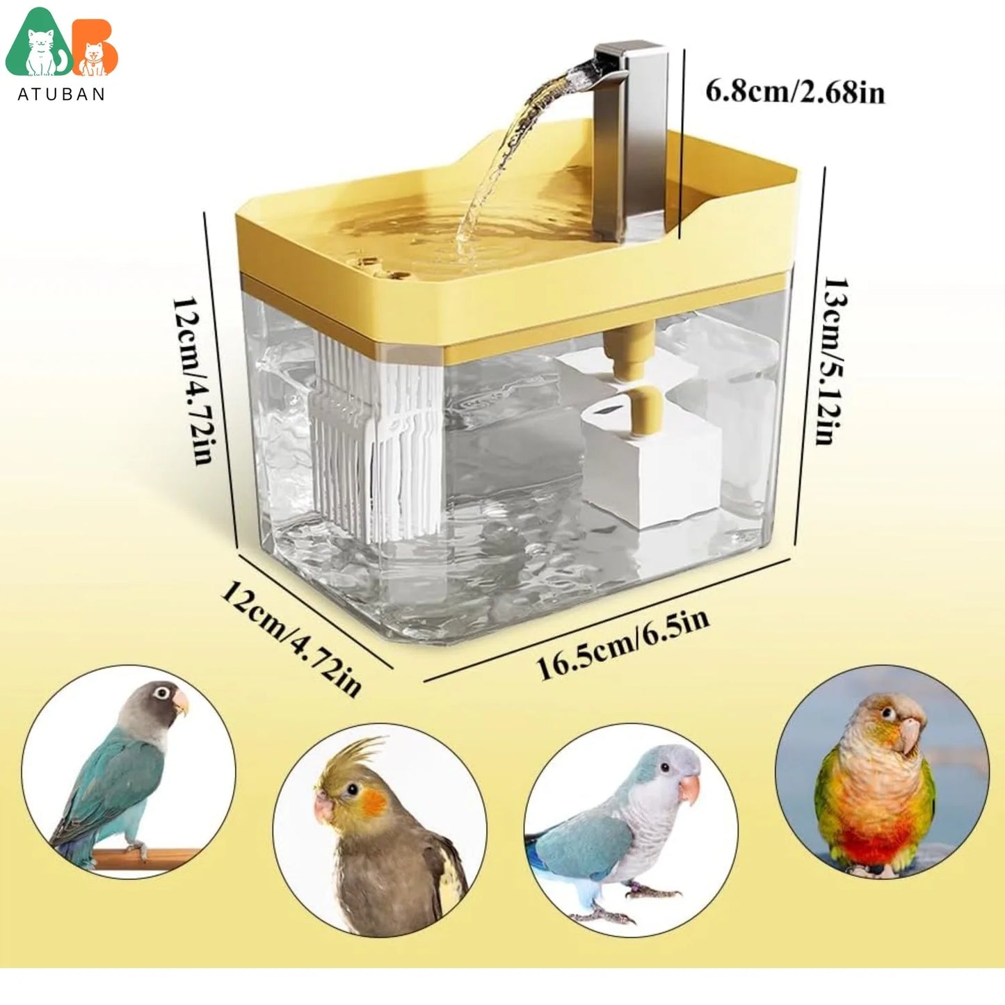 ATUBAN Automatic Parakeet Bird Bath with Pump, Bird Shower Fountain Indoor Bathtub with Running Water, Parrot Bath Tub Faucet