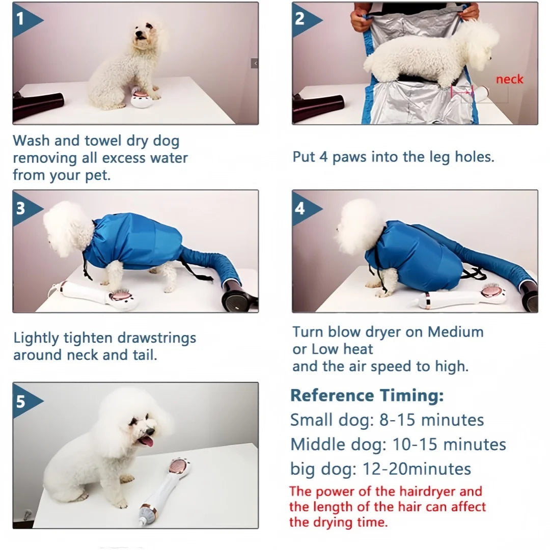 Folding Dog Dryer Blower Bag Pet Shower Hair Quick Drying Air Coat Grooming Tool for Pet Hairdryer Bath Cleaning Dried Hair Bag