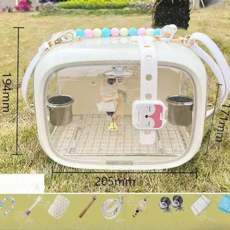 Parrot Cage Bird with Handheld Acrylic Outdoor Viewing Bird Cage Peony Carrying Bag Animals Carriers Portable Parrot Products