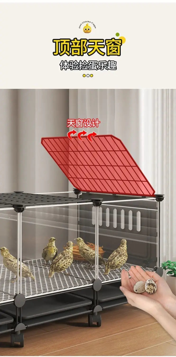 Premium Quail Cage with Pulley Droppings Tray - Indoor Large Chicken Coop Protecting Chicks Feet Mesh Predator Proof Secure Run