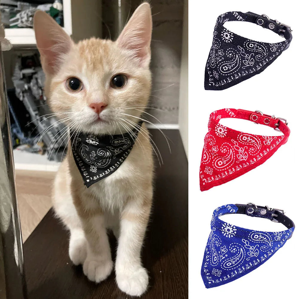Cute Printed Bandana Cat Collar Puppy Dog Cat Scarf Collar Adjustable Triangular Pet Bandana Collar for Kittens Small Animals