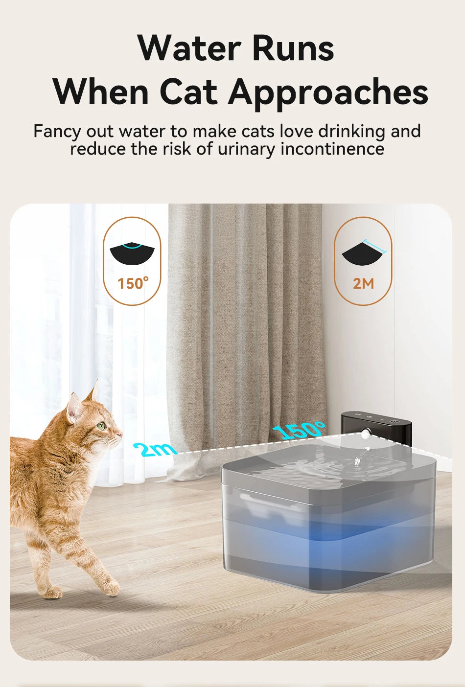 ROJECO Wireless Automatic Cat Water Fountain 2600mAh Pet Water Dispenser For Dog Cat Infrared Sensor Smart Pet Drinker Fountain