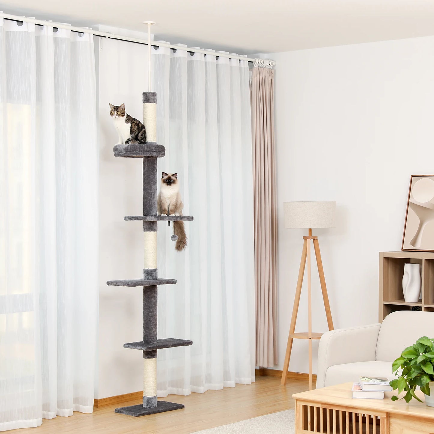 Adjustable Floor-to-Ceiling Vertical Cat Tree Tower Stable Tall Cat Climbing Tree Cat Kittens Cat Toy Suitable for Indoor Cats