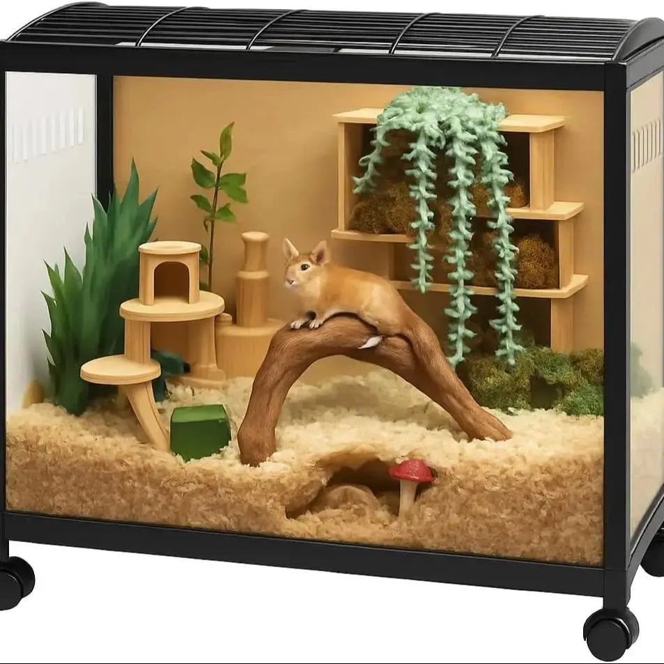 Hamster Cage,360° Viewing Transparent Hamster Habitats with Universal Wheels, Chew-Proof Dual Door Small Animal Habitat