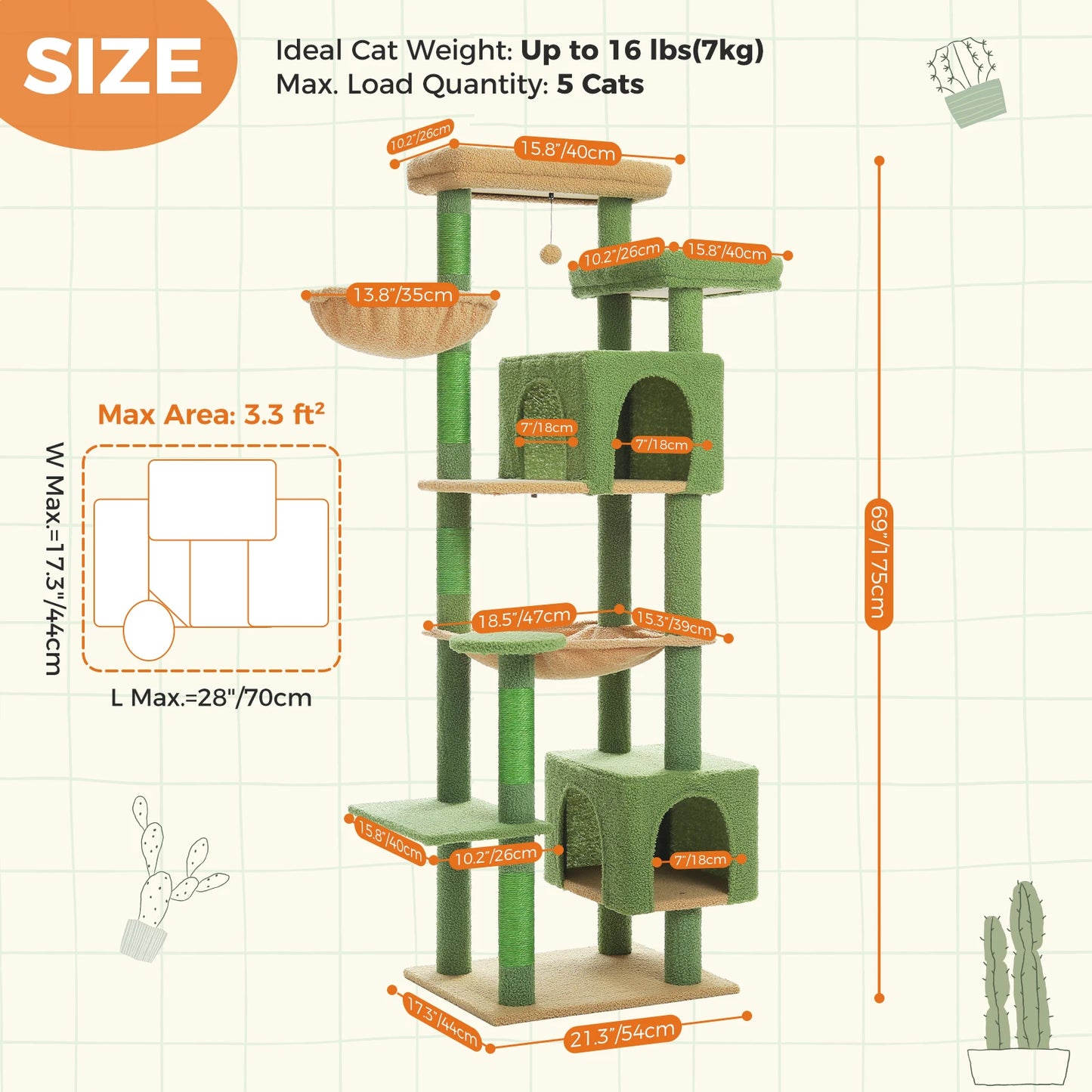 Large Cat Tree Tall Cat Tower for Indoor Cats Multi-Level Plush Cat Condo with Scratching Posts Scratching  Posts  Perches Caves