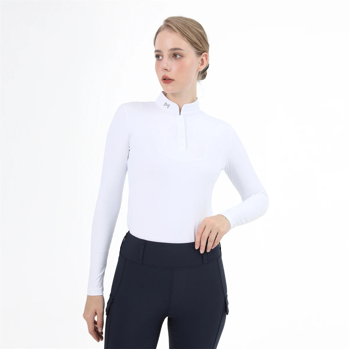 M LOGO Horse Riding Base Layer T-Shirts Women Equestrian Long Sleeve Top Ladies Breathable Competition Show Zipper Sports Blouse