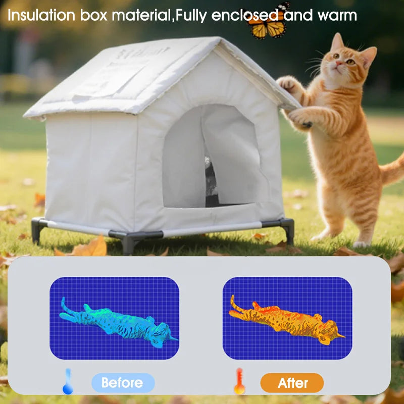 All-Weather Stray Cat House, Winter Warm Insulated Waterproof Shelter, Foldable Washable Outdoor Kennel for Cats